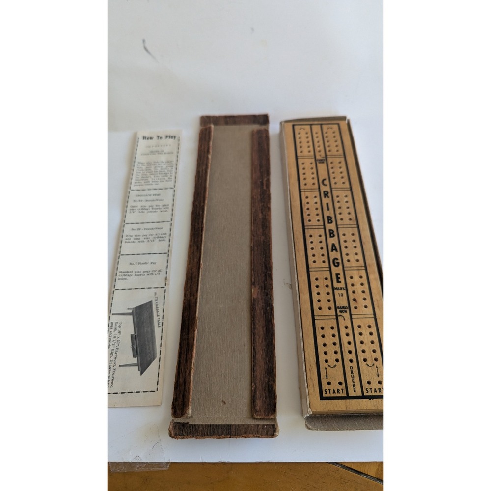 Vintage Drueke Wood Cribbage Board Two Track with Pegs and Original Box